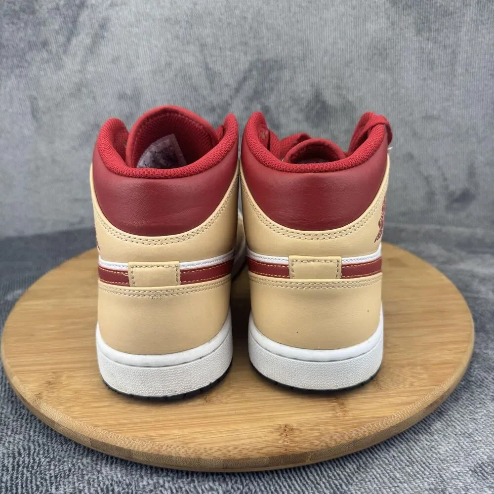 Nike Air Jordan 1 Mid AJ1 Shoes Mens Size 8 Tan Red White Basketball 554724-201